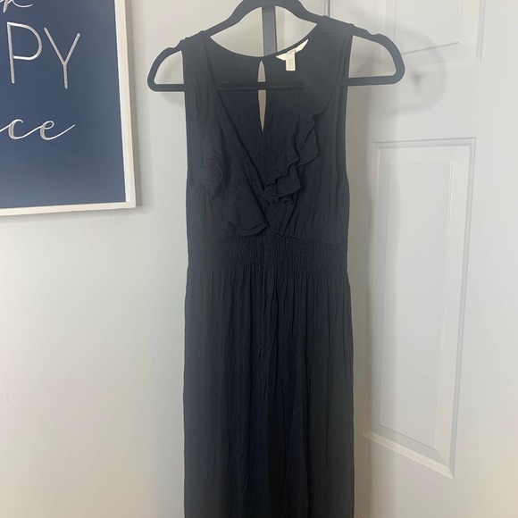 Soma Womens Dress Size Medium Black Sleeveless Ruffle Neck Maxi Smocked Waist - Picture 2 of 6